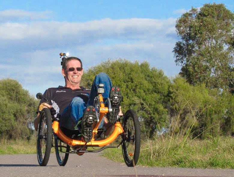 Recumbent Trike on the road low view
